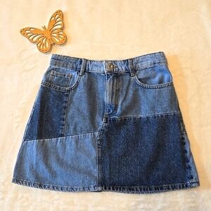 Zara Blue Denim Colorblock Patchwork Mini Skirt Size Medium